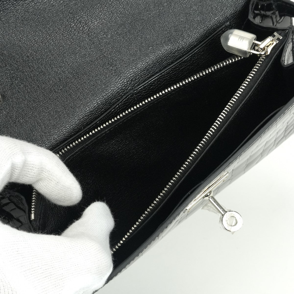 エルメス HERMES ケリーウォレットトゥーゴー ケリーウォレット トゥーゴー 財布 長財布 ロングウォレット アリゲーター クロコダイル ノワール noir ブラック black 黒 シルバー金具 エキゾチック ショルダーウォレット