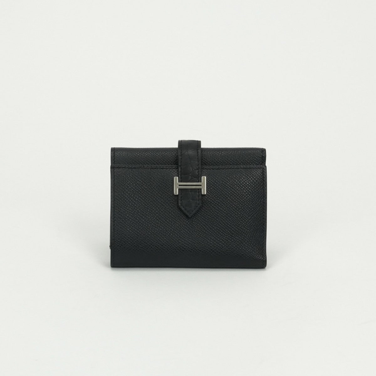 エルメス HERMES ベアンコンビネタッチ ベアン コンビネタッチ 財布 二つ折り財布 ミニ財布 ミニウォレット エプソン クロコダイル ノワール　noir ブラック Black 黒 シルバー金具 ヴォーエプソン