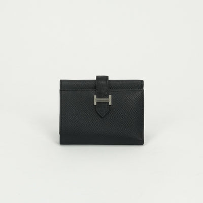 エルメス HERMES ベアンコンビネタッチ ベアン コンビネタッチ 財布 二つ折り財布 ミニ財布 ミニウォレット エプソン クロコダイル ノワール　noir ブラック Black 黒 シルバー金具 ヴォーエプソン