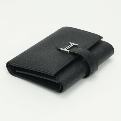 エルメス HERMES ベアンコンビネタッチ ベアン コンビネタッチ 財布 二つ折り財布 ミニ財布 ミニウォレット エプソン クロコダイル ノワール　noir ブラック Black 黒 シルバー金具 ヴォーエプソン
