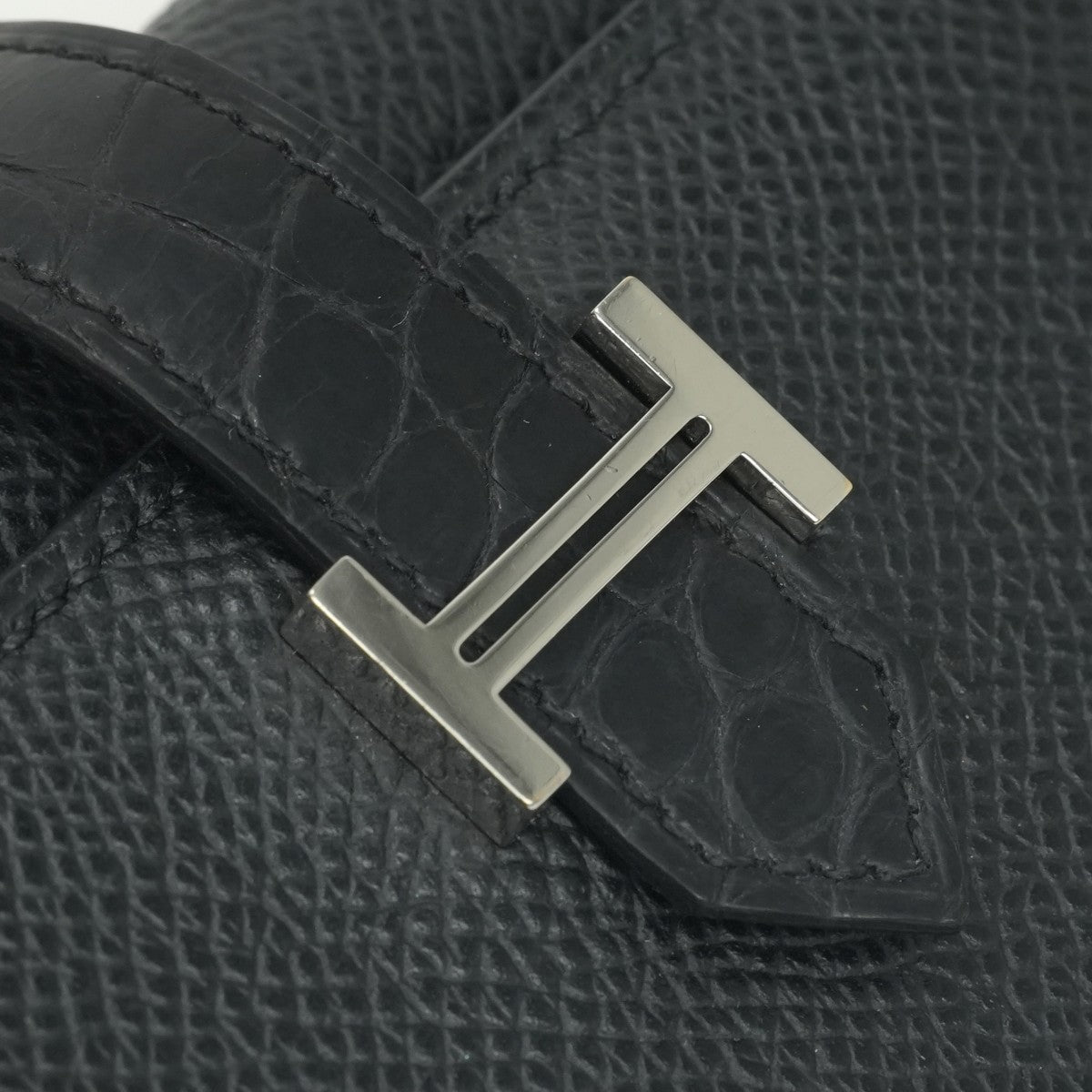 エルメス HERMES ベアンコンビネタッチ ベアン コンビネタッチ 財布 二つ折り財布 ミニ財布 ミニウォレット エプソン クロコダイル ノワール　noir ブラック Black 黒 シルバー金具 ヴォーエプソン