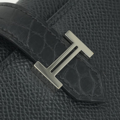 エルメス HERMES ベアンコンビネタッチ ベアン コンビネタッチ 財布 二つ折り財布 ミニ財布 ミニウォレット エプソン クロコダイル ノワール　noir ブラック Black 黒 シルバー金具 ヴォーエプソン