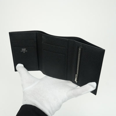 エルメス HERMES ベアンコンビネタッチ ベアン コンビネタッチ 財布 二つ折り財布 ミニ財布 ミニウォレット エプソン クロコダイル ノワール　noir ブラック Black 黒 シルバー金具 ヴォーエプソン
