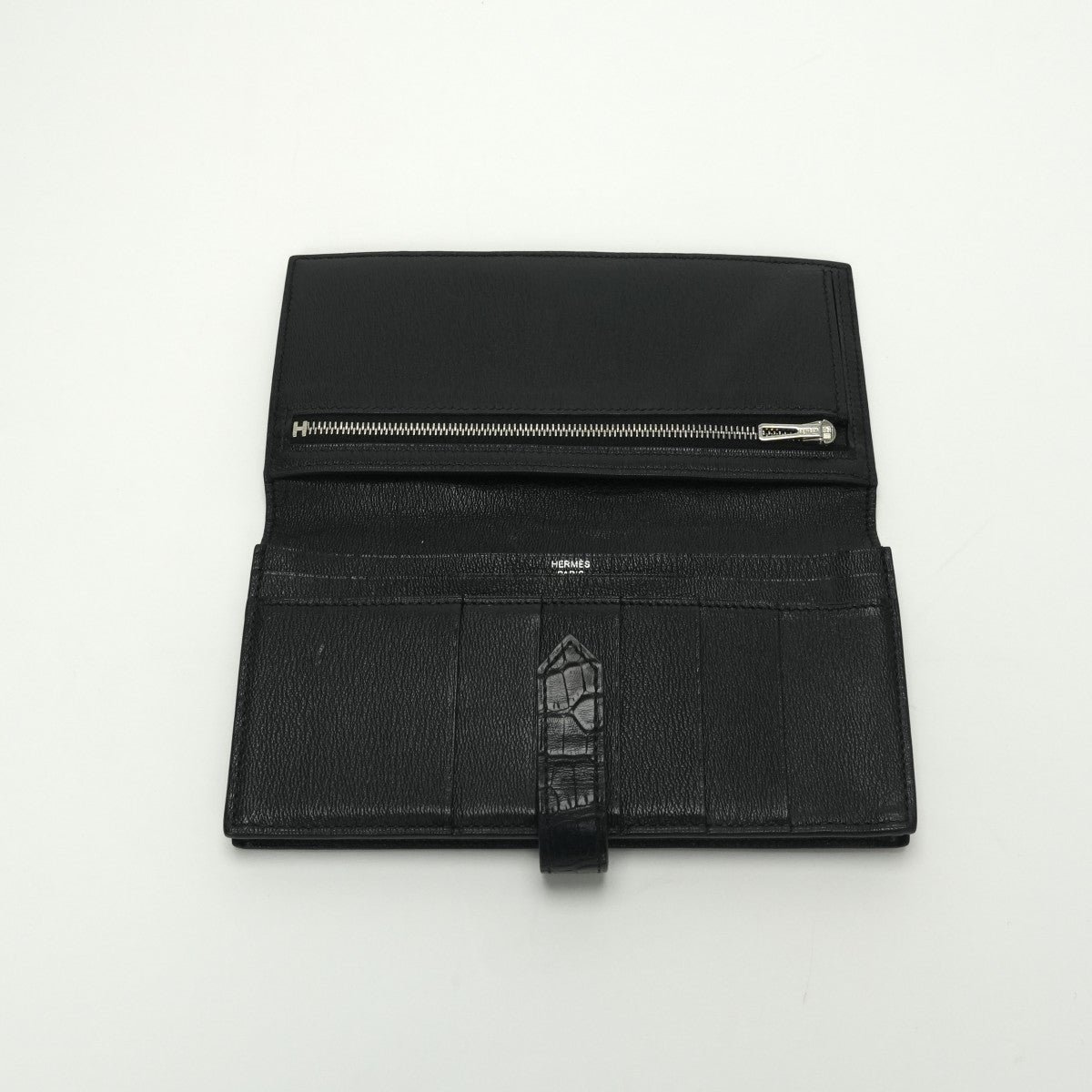 エルメス HERMES ベアンスフレ ベアン スフレ 財布 長財布 ロングウォレット アリゲーターマット クロコダイル ノワール　noir ブラック Black 黒 シルバー金具