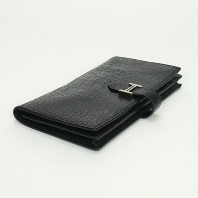 エルメス HERMES ベアンスフレ ベアン スフレ 財布 長財布 ロングウォレット アリゲーターマット クロコダイル ノワール　noir ブラック Black 黒 シルバー金具