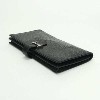 エルメス HERMES ベアンスフレ ベアン スフレ 財布 長財布 ロングウォレット アリゲーターマット クロコダイル ノワール　noir ブラック Black 黒 シルバー金具