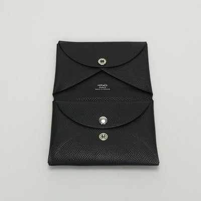 エルメス HERMES カルヴィデュオ カルヴィ デュオ 財布 コインケース 小銭入れ エプソン ノワール Noir ブラック black 黒 シルバー金具 カードケース 名刺入れ ヴォーエプソン