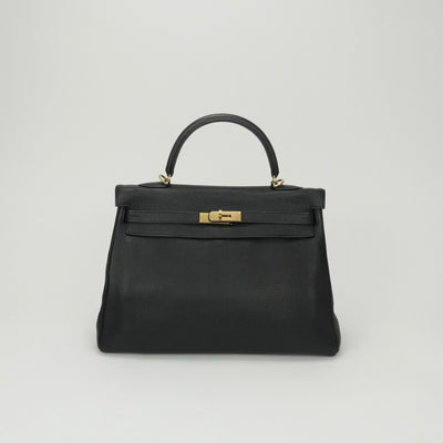 HERMES 爱马仕 Kelly 35 Kelly 35 包袋 手提包 单肩包 Taurillon Clemence Noir 黑色 黑金五金配件 手提包 V 形五金配件 内缝线