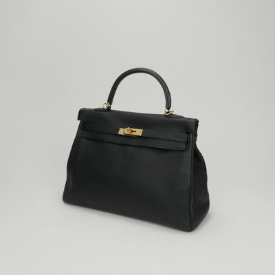 HERMES 爱马仕 Kelly 35 Kelly 35 包袋 手提包 单肩包 Taurillon Clemence Noir 黑色 黑金五金配件 手提包 V 形五金配件 内缝线