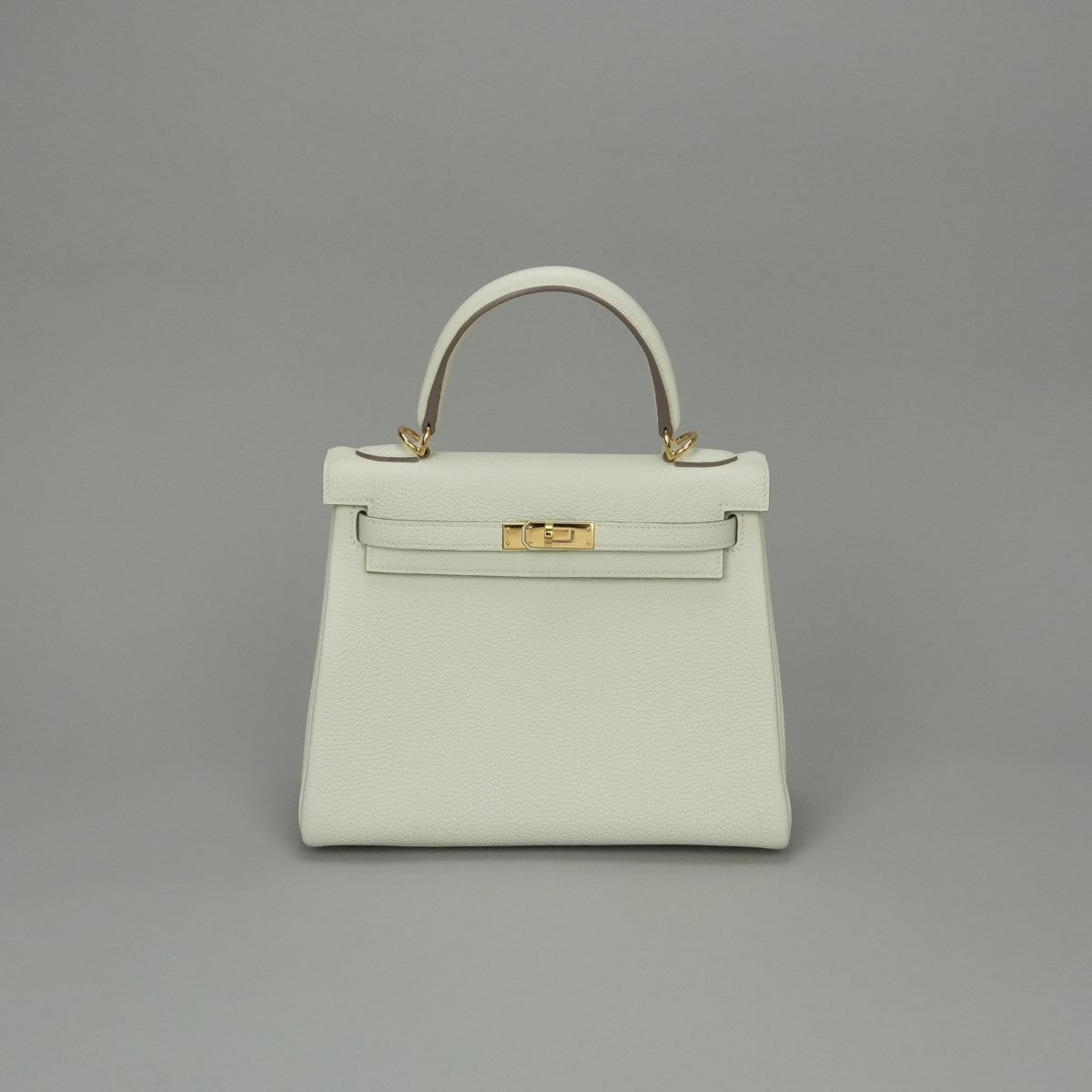 HERMES 爱马仕 Kelly 25 Kelly 25 包袋 托特包 单肩包 Togo 蘑菇白色 白金五金 手提包 2Way V 形五金