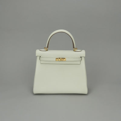 HERMES 爱马仕 Kelly 25 Kelly 25 包袋 托特包 单肩包 Togo 蘑菇白色 白金五金 手提包 2Way V 形五金