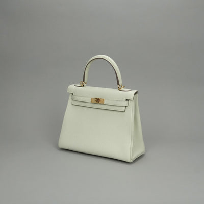 HERMES 爱马仕 Kelly 25 Kelly 25 包袋 托特包 单肩包 Togo 蘑菇白色 白金五金 手提包 2Way V 形五金