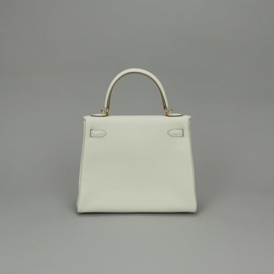HERMES 爱马仕 Kelly 25 Kelly 25 包袋 托特包 单肩包 Togo 蘑菇白色 白金五金 手提包 2Way V 形五金