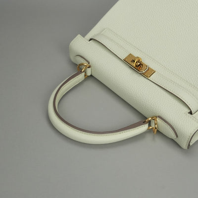 HERMES 爱马仕 Kelly 25 Kelly 25 包袋 托特包 单肩包 Togo 蘑菇白色 白金五金 手提包 2Way V 形五金