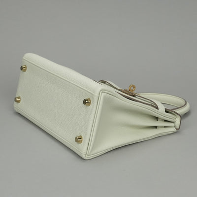 HERMES 爱马仕 Kelly 25 Kelly 25 包袋 托特包 单肩包 Togo 蘑菇白色 白金五金 手提包 2Way V 形五金
