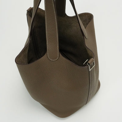 HERMES 爱马仕 Picotin lock MM Picotin lock MM Picotin lock 22 Bag 托特包 Taurillon Clemence Etoupe 灰色 银色五金 手提包