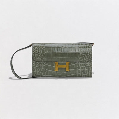 HERMES 爱马仕 Constance long to go Constance long to go 钱包 长款钱包 长款钱包 鳄鱼皮 Grisiman GRIS CIMENT 灰色 灰色 金色五金配件