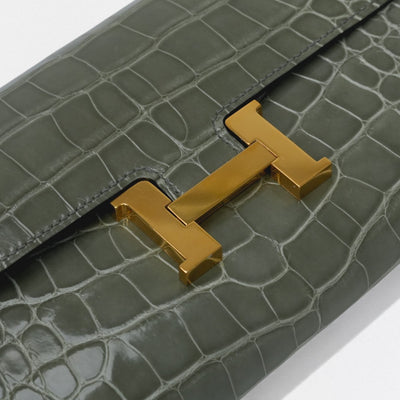 HERMES 爱马仕 Constance long to go Constance long to go 钱包 长款钱包 长款钱包 鳄鱼皮 Grisiman GRIS CIMENT 灰色 灰色 金色五金配件