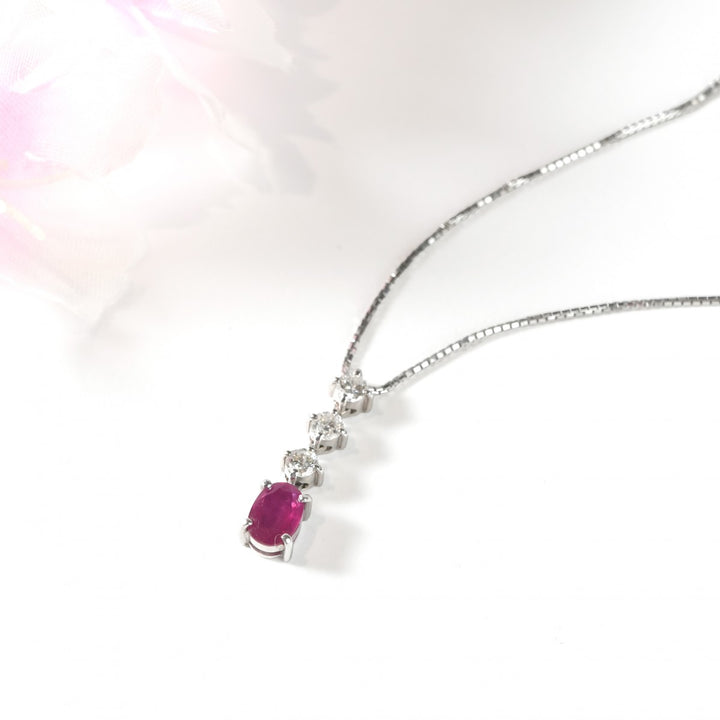 ルビー 0.5ct ダイヤモンド 0.25ct Pt850 ネックレス ペンダント 