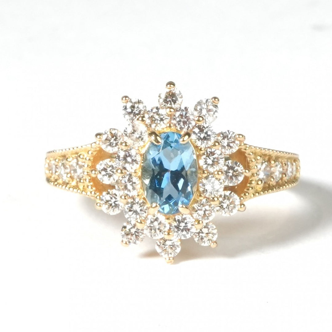 アクアマリン 0.448ct ダイヤモンド 0.80ct K18 リング 指輪 – H3