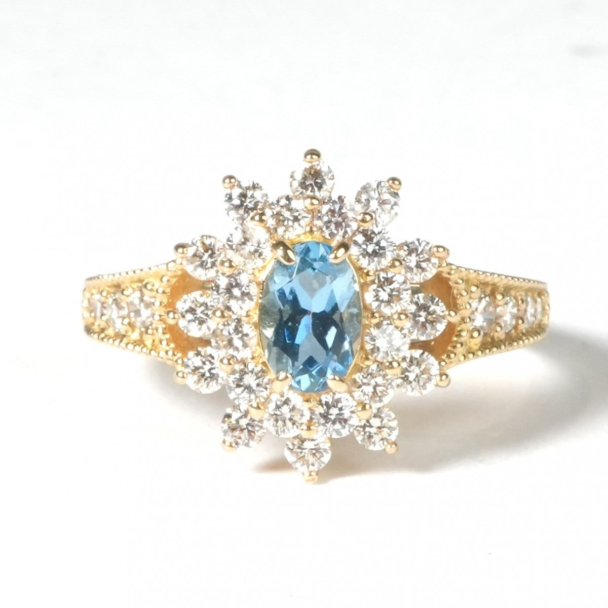 アクアマリン 0.448ct ダイヤモンド 0.80ct K18 リング 指輪 – H3