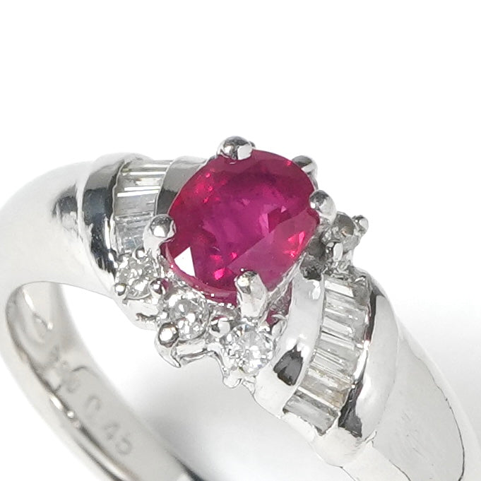 赤色宝石 シルバーリング pt900 ルビー 0.45ct ダイヤモンド 0.09ct Pt900 リング 指輪 – H3（エイチ