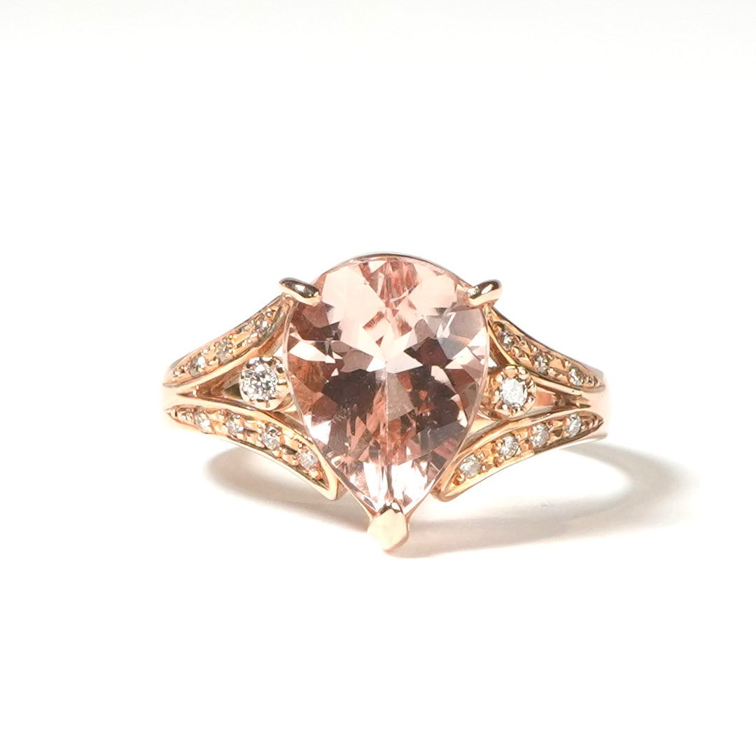 モルガナイト 2.91ct ダイヤモンド 0.14ct K18 リング 指輪 – H3