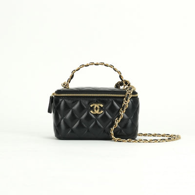 CHANEL 샤넬 Vanity bag 허영 가방 상단 손잡이 가방 숄더 가방 램스킨 블랙 블랙 골드 하드웨어 코코 마크