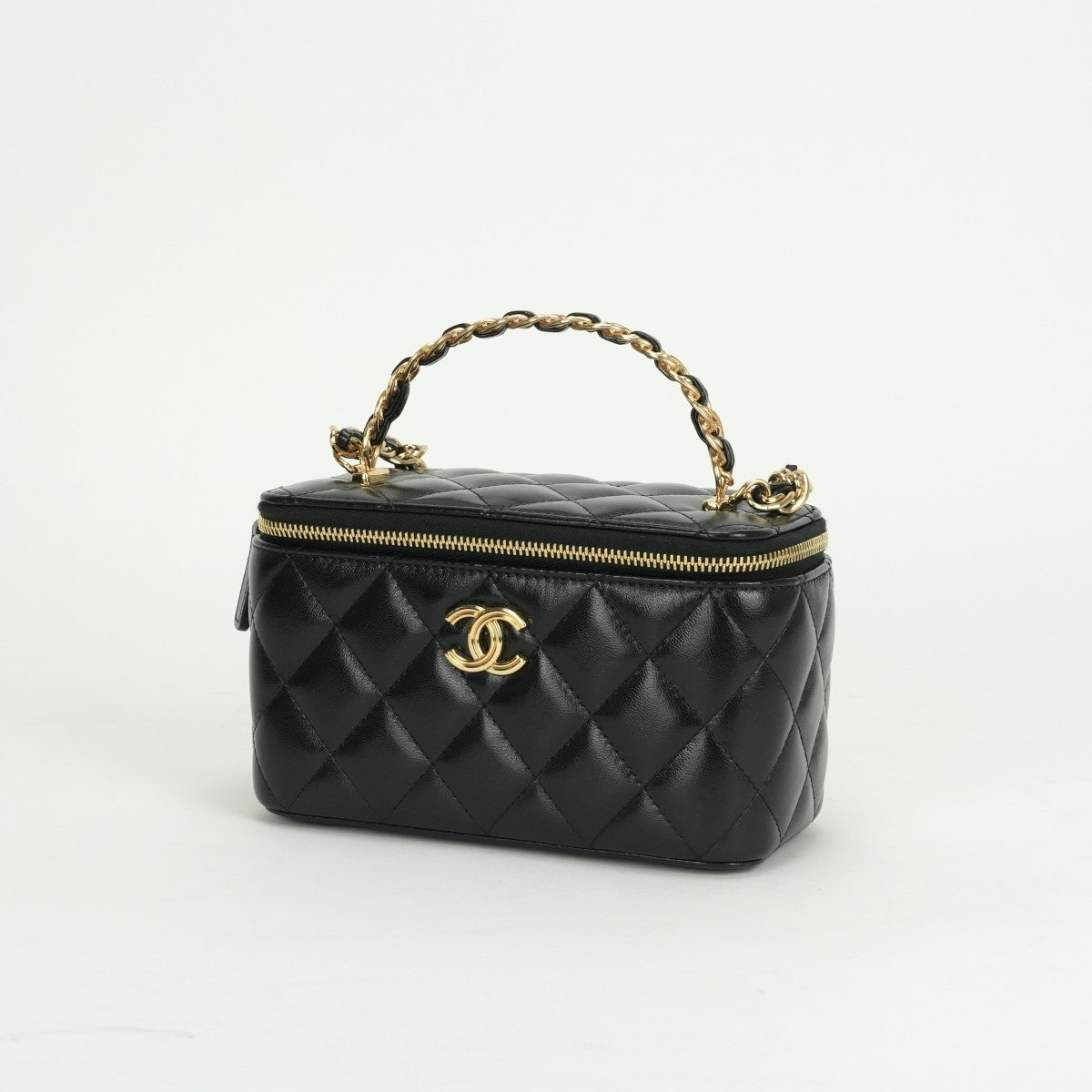 CHANEL 샤넬 Vanity bag 허영 가방 상단 손잡이 가방 숄더 가방 램스킨 블랙 블랙 골드 하드웨어 코코 마크