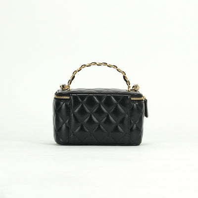 CHANEL 샤넬 Vanity bag 허영 가방 상단 손잡이 가방 숄더 가방 램스킨 블랙 블랙 골드 하드웨어 코코 마크