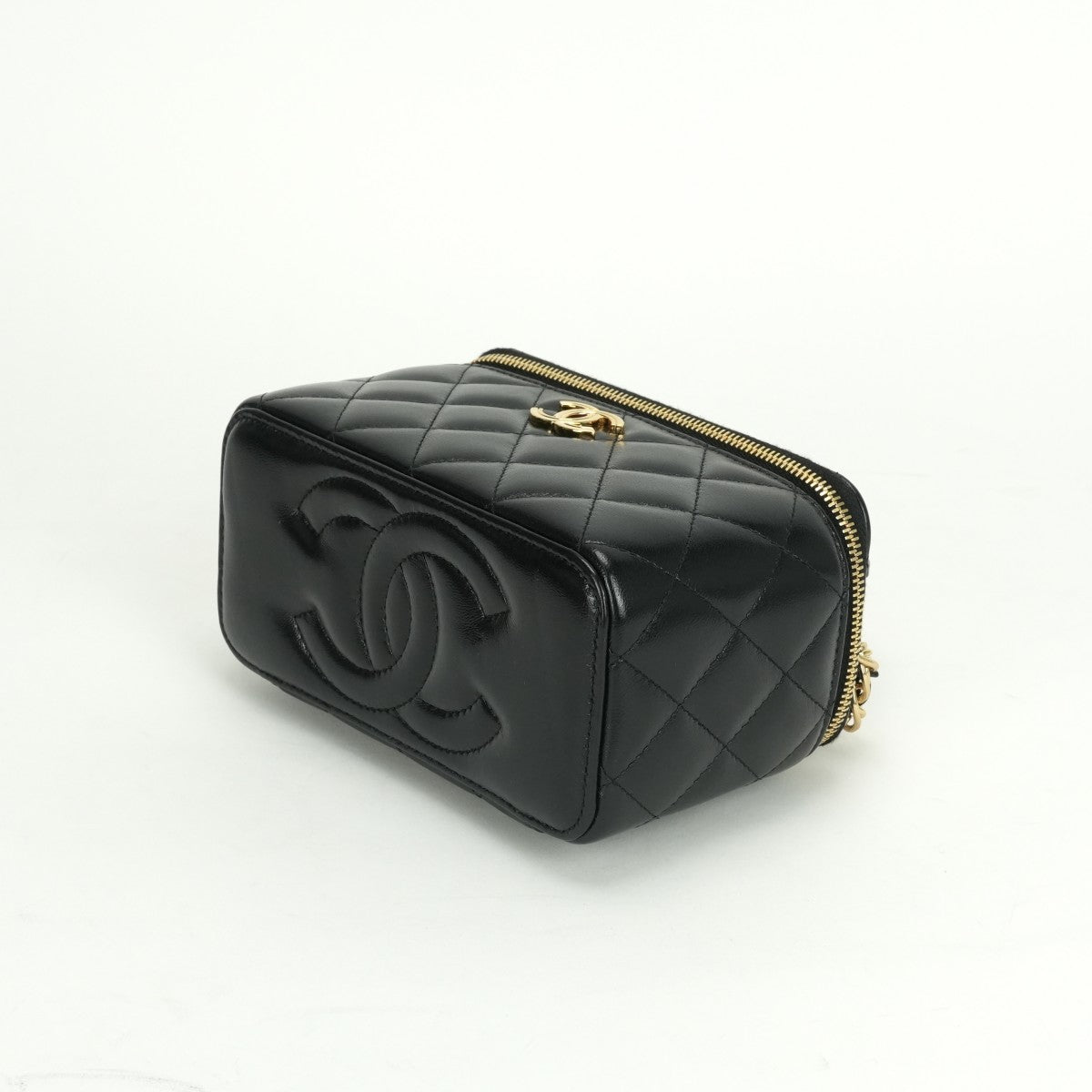 CHANEL 샤넬 Vanity bag 허영 가방 상단 손잡이 가방 숄더 가방 램스킨 블랙 블랙 골드 하드웨어 코코 마크