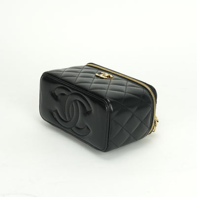 CHANEL 샤넬 Vanity bag 허영 가방 상단 손잡이 가방 숄더 가방 램스킨 블랙 블랙 골드 하드웨어 코코 마크