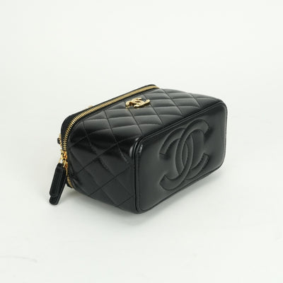 CHANEL 샤넬 Vanity bag 허영 가방 상단 손잡이 가방 숄더 가방 램스킨 블랙 블랙 골드 하드웨어 코코 마크