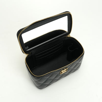 CHANEL 샤넬 Vanity bag 허영 가방 상단 손잡이 가방 숄더 가방 램스킨 블랙 블랙 골드 하드웨어 코코 마크