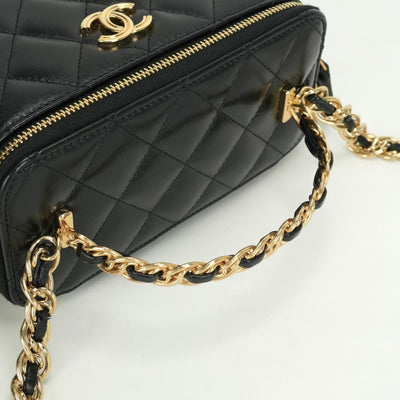 CHANEL 샤넬 Vanity bag 허영 가방 상단 손잡이 가방 숄더 가방 램스킨 블랙 블랙 골드 하드웨어 코코 마크