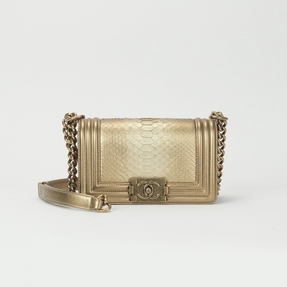 CHANEL 香奈儿 Boy chanel 20 Boy chanel 20 mini 袋肩袋python金色金金属配件 Matelasse 20　Mini matelasse连锁肩袋