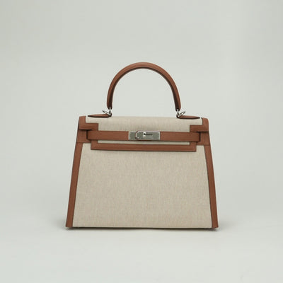 エルメス HERMES ケリー28 ケリー 28 バッグ トートバッグ ショルダーバッグ トワルアッシュ スイフト ゴールド Gold ブラウン brown 茶 シルバー金具 ハンドバッグ ヴォースイフト 2WAYバッグ 外縫い V字金具
