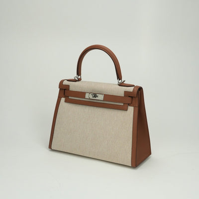 エルメス HERMES ケリー28 ケリー 28 バッグ トートバッグ ショルダーバッグ トワルアッシュ スイフト ゴールド Gold ブラウン brown 茶 シルバー金具 ハンドバッグ ヴォースイフト 2WAYバッグ 外縫い V字金具