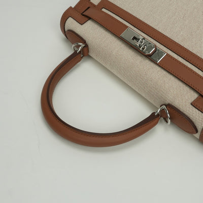 エルメス HERMES ケリー28 ケリー 28 バッグ トートバッグ ショルダーバッグ トワルアッシュ スイフト ゴールド Gold ブラウン brown 茶 シルバー金具 ハンドバッグ ヴォースイフト 2WAYバッグ 外縫い V字金具