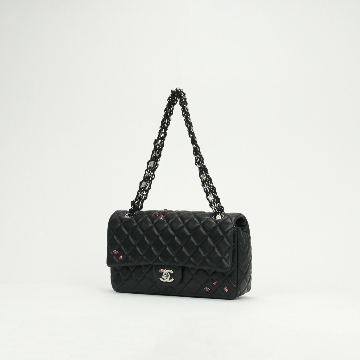シャネル CHANEL マトラッセ25 マトラッセ 25　てんとう虫　テントウムシ　シングルフラップ　ダブルチェーン　チェーンショルダーバッグ バッグ ショルダーバッグ ラムスキン ブラック Balck 黒 シルバー金具 Sフラップ　Wチェーン　ココマーク　2wayバッグ