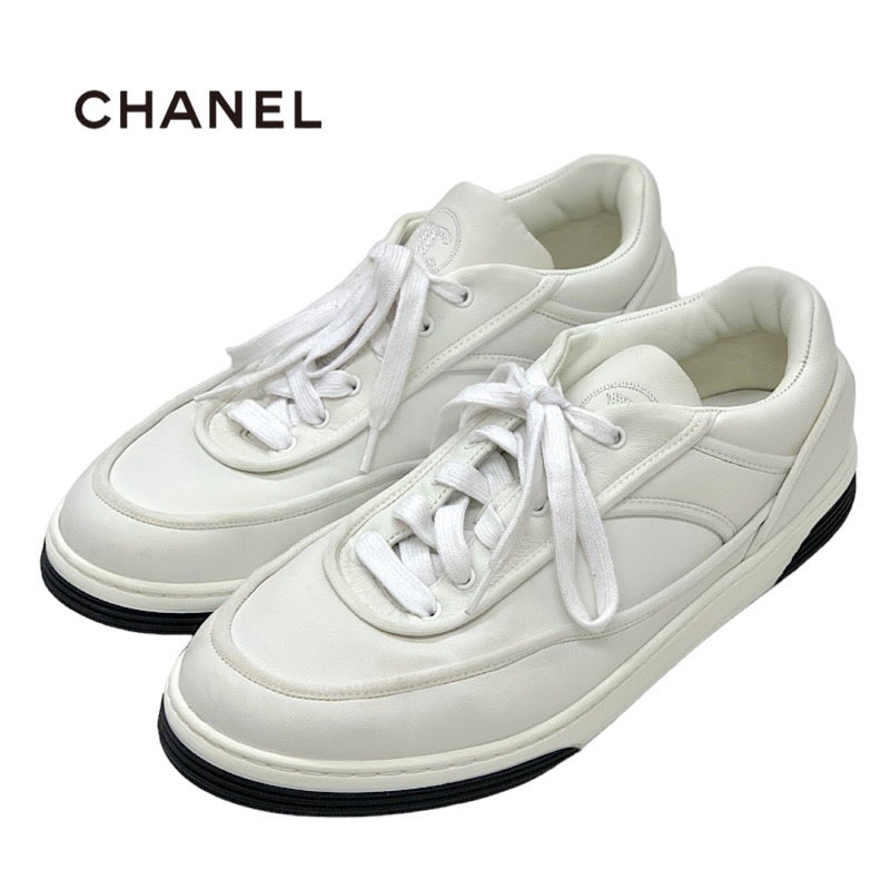 シャネル CHANEL スニーカー 靴 シューズ ココマーク ロゴ レザー ホワイト 白