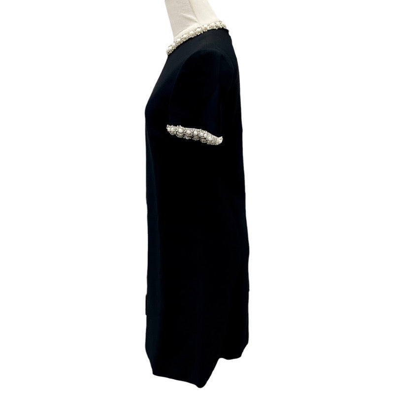 ミュウミュウ MIUMIU ワンピース 襟付きワンピース ミニドレス 半袖 バックファスナー パール ラインストーン ビスコース ブラック