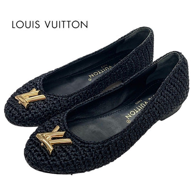 ルイヴィトン LOUIS VUITTON ニーナライン フラットシューズ バレエシューズ 靴 シューズ ラフィア LV金具 ブラック