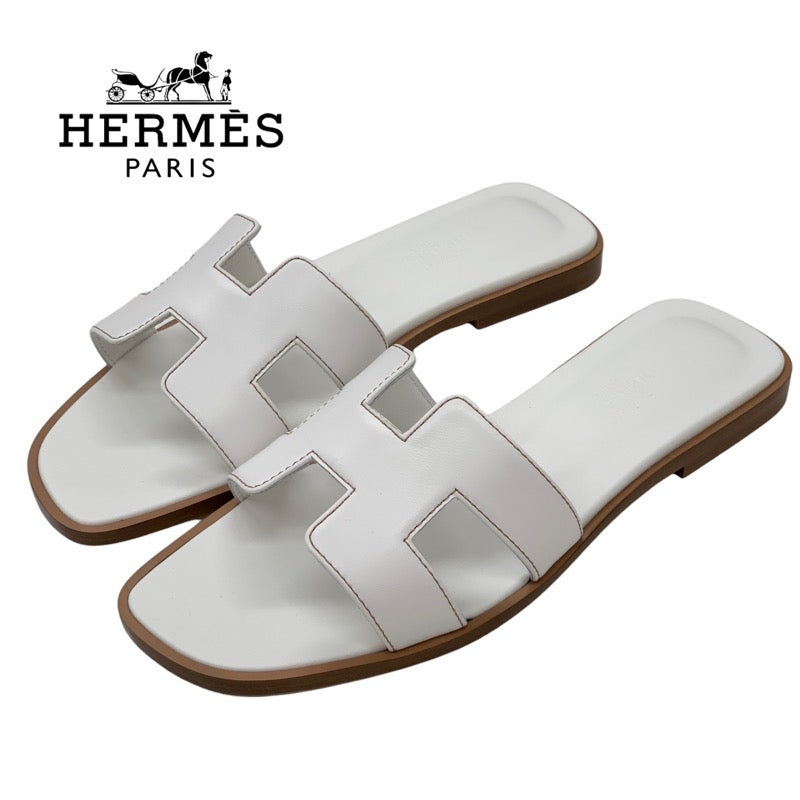 エルメス HERMES オラン サンダル 靴 シューズ レザー ホワイト 白 未使用 フラットサンダル