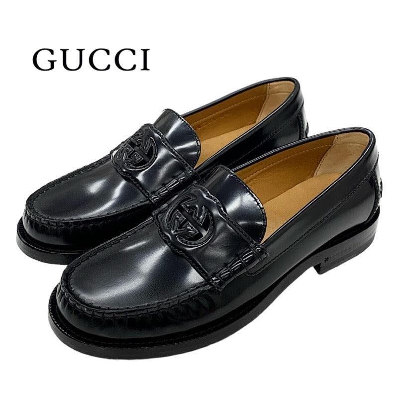 グッチ GUCCI ローファー 革靴 靴 シューズ レザー ブラック 黒 未使用 インターロッキングG