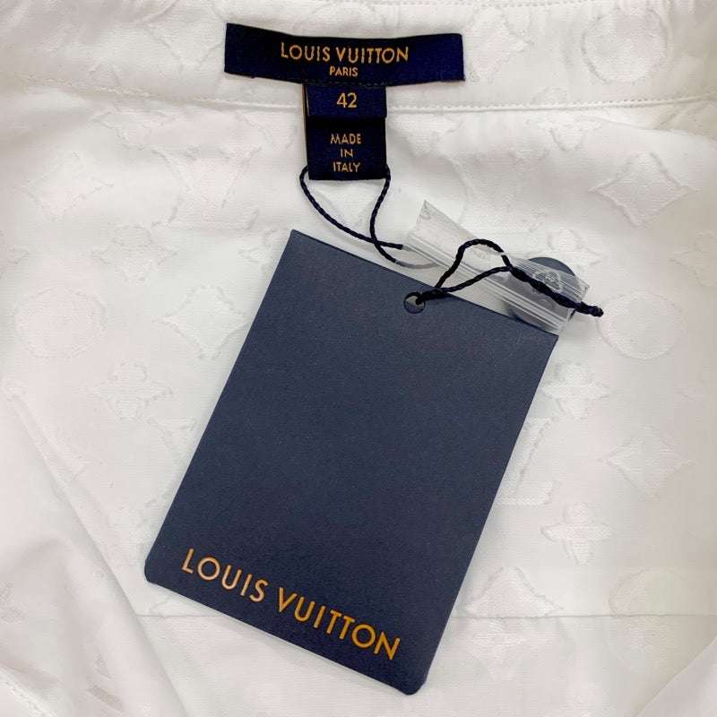 ルイヴィトン LOUIS VUITTON モノグラム トップス コットン ホワイト 未使用 シャツ ジャガード ロゴ 長袖