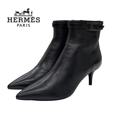 未使用 エルメス HERMES ブランシュ ブーツ ショートブーツ 靴 シューズ Hバックル レザー ブラック 黒