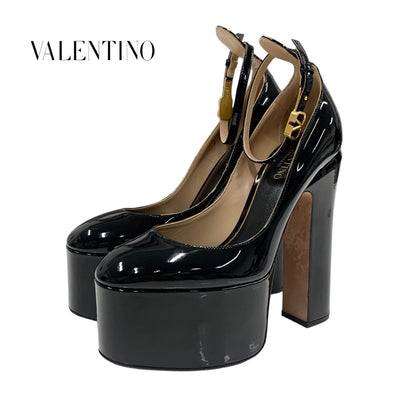 ヴァレンティノ VALENTINO パンプス 靴 シューズ V金具 ストラップ プラットフォーム 厚底 パテント ブラック 黒