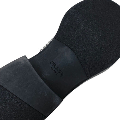 プラダ PRADA ローファー 革靴 靴 シューズ サテン ブラック クリスタル ラインストーン ロゴプレート メンズ