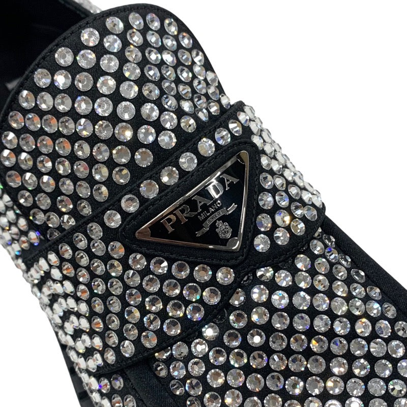 プラダ PRADA ローファー 革靴 靴 シューズ サテン ブラック クリスタル ラインストーン ロゴプレート メンズ